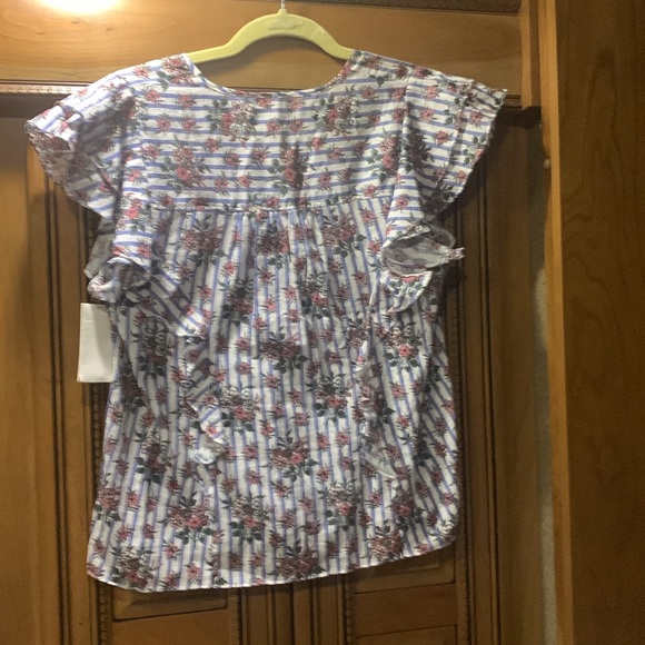 NWT VERONICA BEARD Joi ruffled printed cotton-voile top Size 8 - Picture 9 of 12